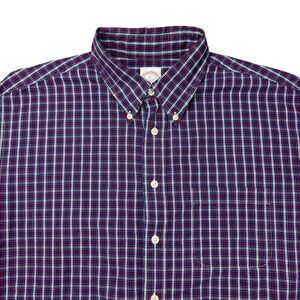Brooks Brothers 346 Dress Shirt Men's Large Red Blue Plaid Party Career Office